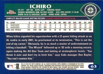 2003 Topps Chrome #63 Ichiro Suzuki Back