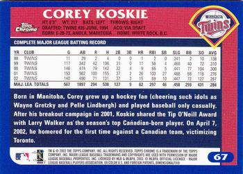 2003 Topps Chrome #67 Corey Koskie Back