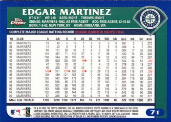 2003 Topps Chrome #71 Edgar Martinez Back
