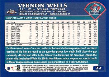 2003 Topps Chrome #72 Vernon Wells Back