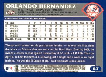 2003 Topps Chrome #87 Orlando Hernandez Back