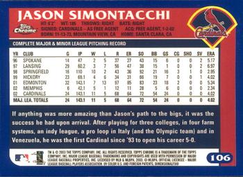 2003 Topps Chrome #106 Jason Simontacchi Back
