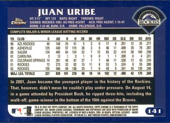2003 Topps Chrome #141 Juan Uribe Back