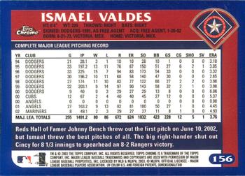 2003 Topps Chrome #156 Ismael Valdes Back