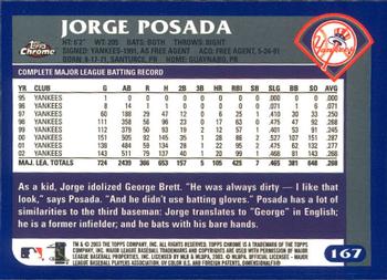 2003 Topps Chrome #167 Jorge Posada Back