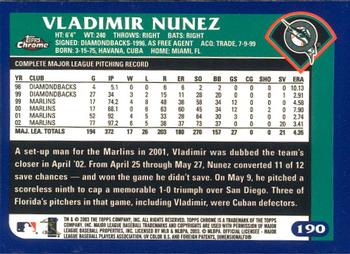 2003 Topps Chrome #190 Vladimir Nunez Back