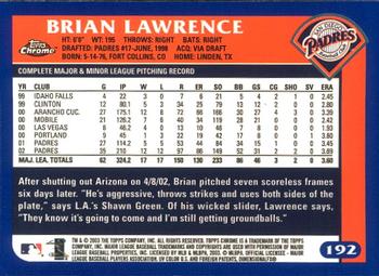 2003 Topps Chrome #192 Brian Lawrence Back