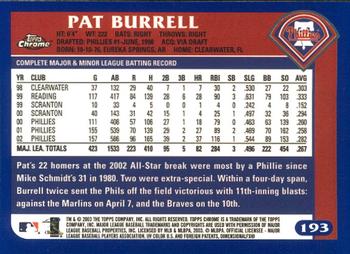 2003 Topps Chrome #193 Pat Burrell Back