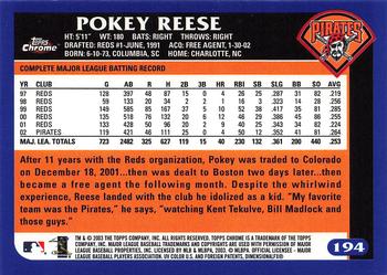 2003 Topps Chrome #194 Pokey Reese Back