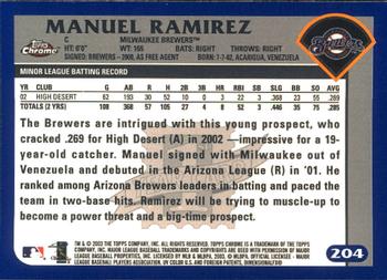 2003 Topps Chrome #204 Manuel Ramirez Back