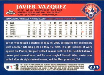 2003 Topps Chrome #234 Javier Vazquez Back