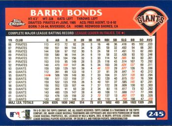 2003 Topps Chrome #245 Barry Bonds Back