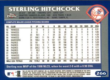 2003 Topps Chrome #266 Sterling Hitchcock Back