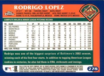 2003 Topps Chrome #278 Rodrigo Lopez Back