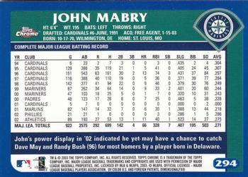 2003 Topps Chrome #294 John Mabry Back