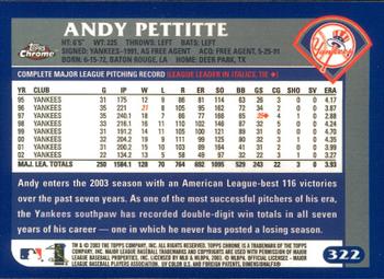 2003 Topps Chrome #322 Andy Pettitte Back