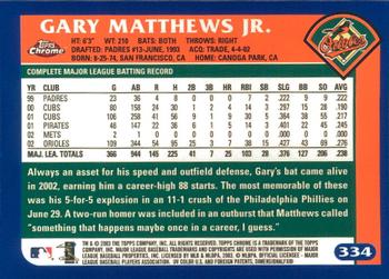 2003 Topps Chrome #334 Gary Matthews Jr. Back