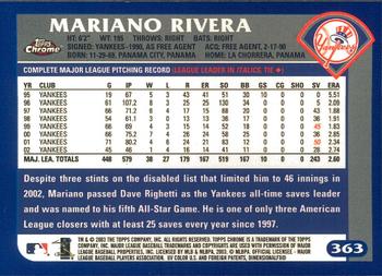 2003 Topps Chrome #363 Mariano Rivera Back