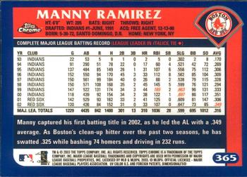 2003 Topps Chrome #365 Manny Ramirez Back