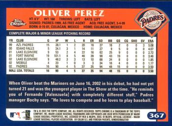 2003 Topps Chrome #367 Oliver Perez Back