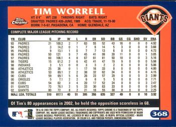 2003 Topps Chrome #368 Tim Worrell Back
