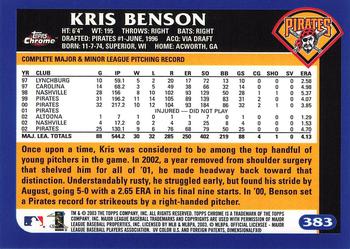 2003 Topps Chrome #383 Kris Benson Back