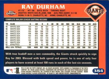 2003 Topps Chrome #384 Ray Durham Back