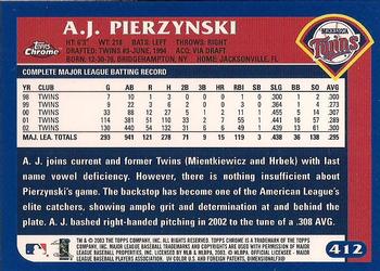 2003 Topps Chrome #412 A.J. Pierzynski Back