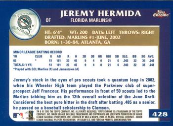 2003 Topps Chrome #428 Jeremy Hermida Back