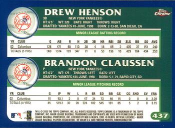 2003 Topps Chrome #437 Drew Henson / Brandon Claussen Back
