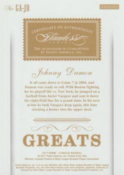 2017 Panini Flawless - Greats Autographs #GA-JD Johnny Damon Back