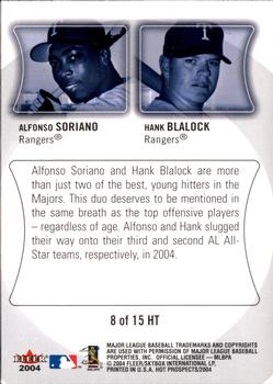 2004 Fleer Hot Prospects Draft Edition - Hot Tandems #8HT Alfonso Soriano / Hank Blalock Back