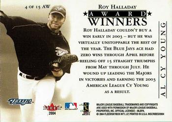 2004 Fleer InScribed - Award Winners #4AW Roy Halladay Back
