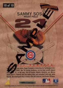 1996 Pinnacle Aficionado - Magic Numbers Samples #10 Sammy Sosa Back