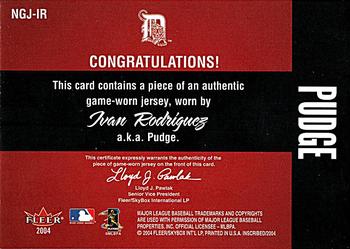 2004 Fleer InScribed - Names of the Game Material Copper #NGJ-IR Ivan Rodriguez Back