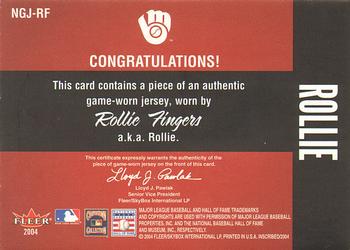 2004 Fleer InScribed - Names of the Game Material Gold #NGJ-RF Rollie Fingers Back