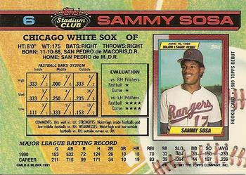 1991 Stadium Club #6 Sammy Sosa Back