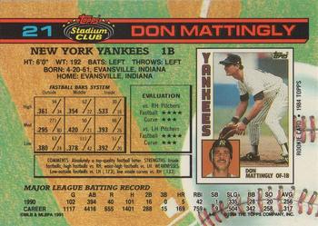 1991 Stadium Club #21 Don Mattingly Back
