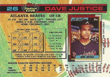 1991 Stadium Club #26 Dave Justice Back
