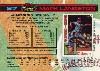 1991 Stadium Club #27 Mark Langston Back