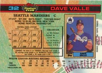1991 Stadium Club #32 Dave Valle Back