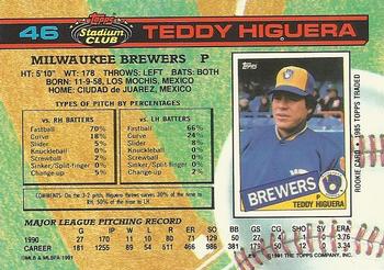 1991 Stadium Club #46 Teddy Higuera Back