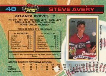 1991 Stadium Club #48 Steve Avery Back
