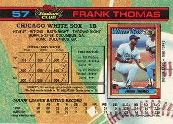 1991 Stadium Club #57 Frank Thomas Back
