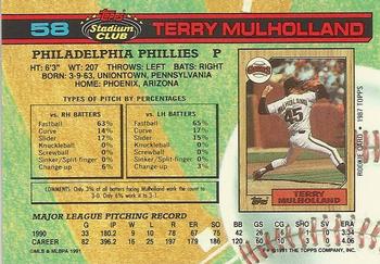 1991 Stadium Club #58 Terry Mulholland Back