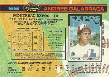 1991 Stadium Club #69 Andres Galarraga Back
