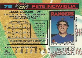 1991 Stadium Club #78 Pete Incaviglia Back