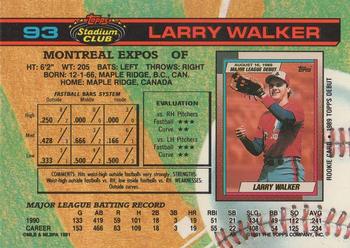 1991 Stadium Club #93 Larry Walker Back