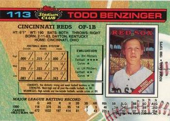 1991 Stadium Club #113 Todd Benzinger Back