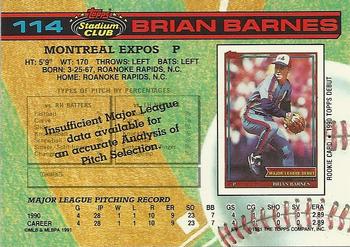 1991 Stadium Club #114 Brian Barnes Back